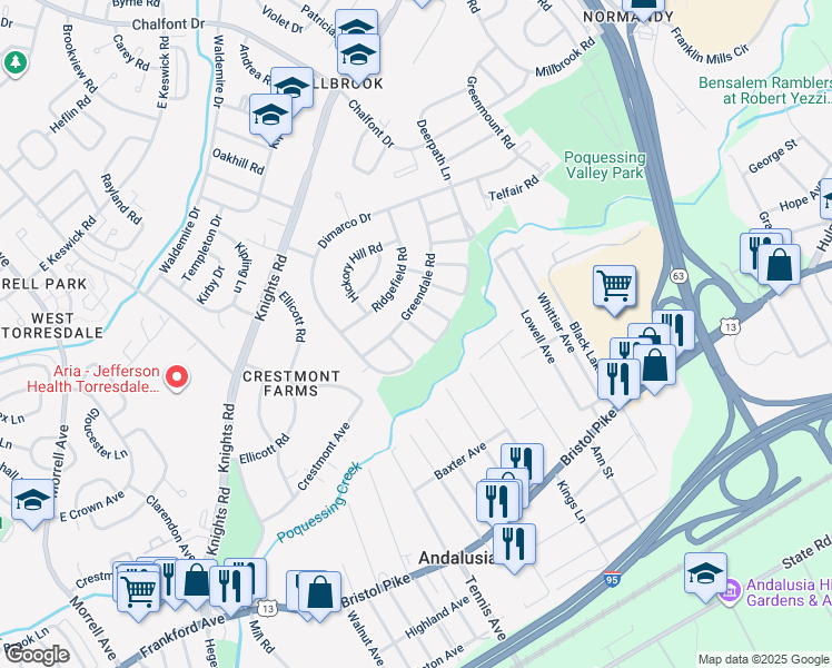 map of restaurants, bars, coffee shops, grocery stores, and more near 216 Nauldo Road in Philadelphia