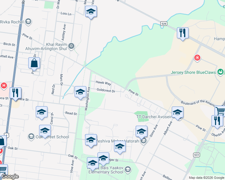 map of restaurants, bars, coffee shops, grocery stores, and more near 26 Goldcrest Drive in Lakewood