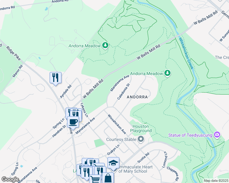 map of restaurants, bars, coffee shops, grocery stores, and more near 935 Manatawna Avenue in Philadelphia