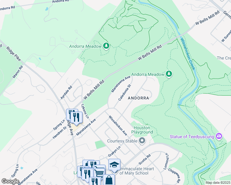 map of restaurants, bars, coffee shops, grocery stores, and more near 935 Manatawna Avenue in Philadelphia