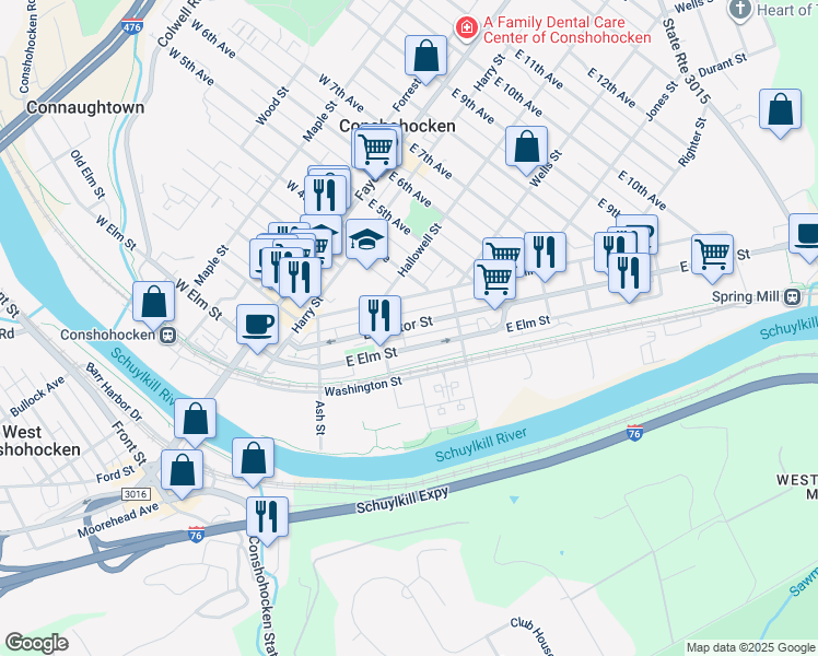 map of restaurants, bars, coffee shops, grocery stores, and more near 333 East Hector Street in Conshohocken