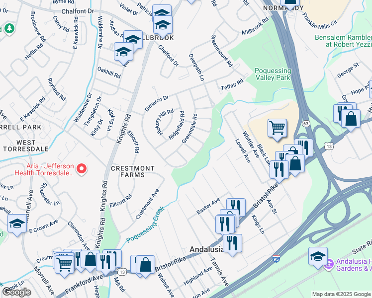 map of restaurants, bars, coffee shops, grocery stores, and more near 212 Nauldo Road in Philadelphia