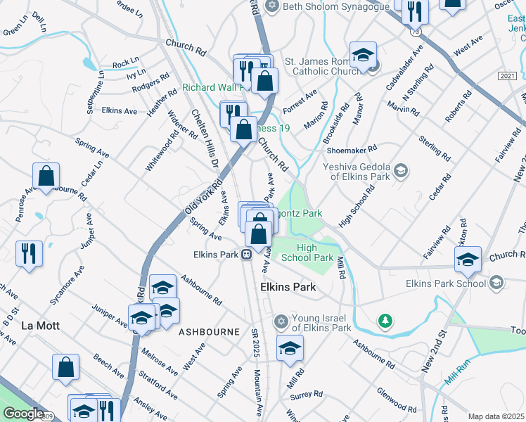 map of restaurants, bars, coffee shops, grocery stores, and more near 7921 Park Avenue in Montgomery County