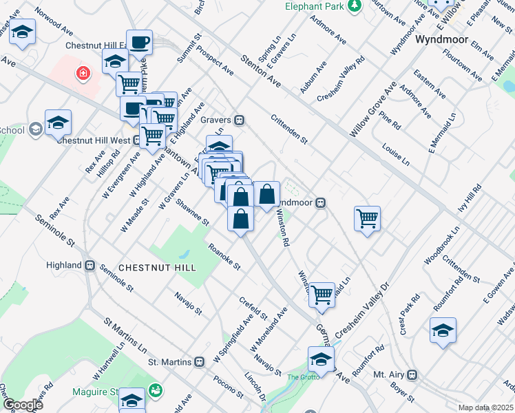 map of restaurants, bars, coffee shops, grocery stores, and more near 29 East Abington Avenue in Philadelphia