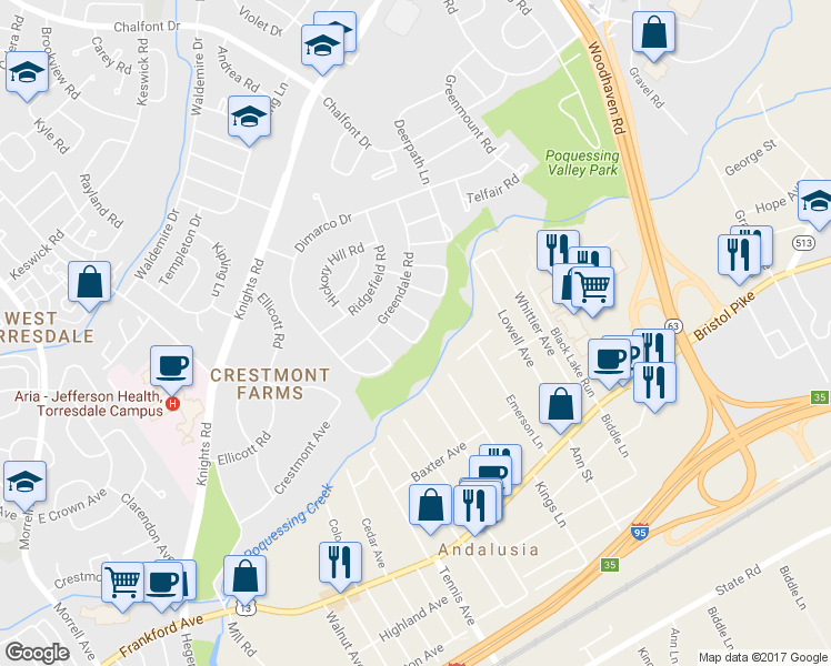 map of restaurants, bars, coffee shops, grocery stores, and more near 240 Wickley Road in Philadelphia