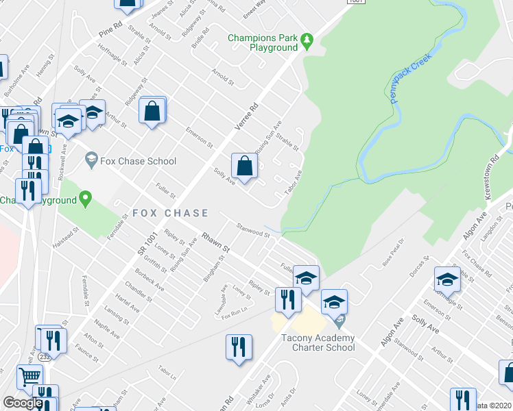 map of restaurants, bars, coffee shops, grocery stores, and more near 1112 Solly Avenue in Philadelphia