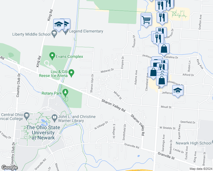 map of restaurants, bars, coffee shops, grocery stores, and more near 916 Northern Songs Lane in Newark
