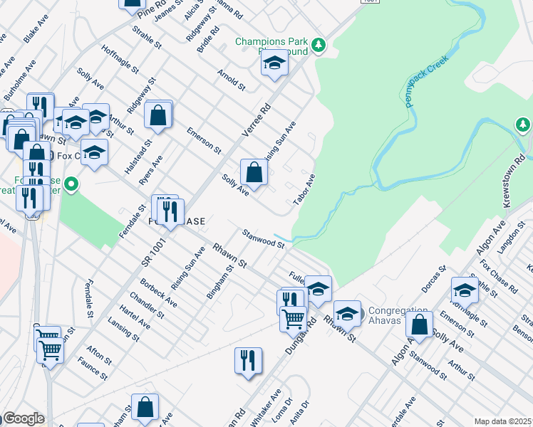 map of restaurants, bars, coffee shops, grocery stores, and more near 1112 Solly Avenue in Philadelphia
