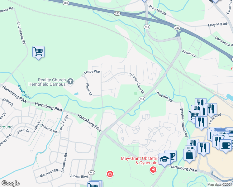 map of restaurants, bars, coffee shops, grocery stores, and more near 121 Pentail Drive in Lancaster