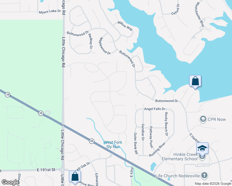 map of restaurants, bars, coffee shops, grocery stores, and more near 6207 Buttonwood Drive in Noblesville