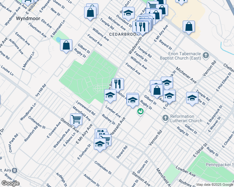 map of restaurants, bars, coffee shops, grocery stores, and more near 1146 East Mount Airy Avenue in Philadelphia