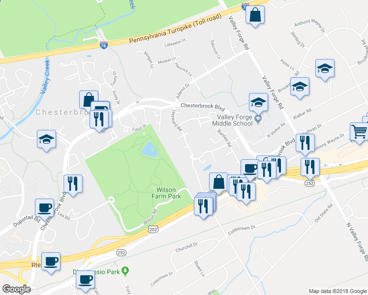 map of restaurants, bars, coffee shops, grocery stores, and more near 18 Liberte Lane in Wayne