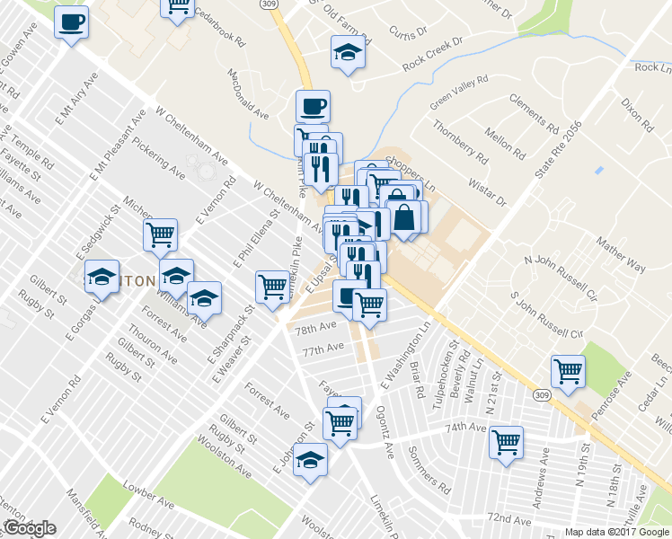 map of restaurants, bars, coffee shops, grocery stores, and more near 2415 80th Avenue in Philadelphia