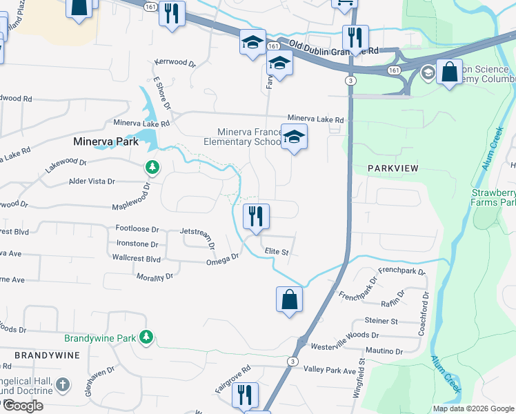 map of restaurants, bars, coffee shops, grocery stores, and more near 4855 Black Sycamore Drive in Columbus