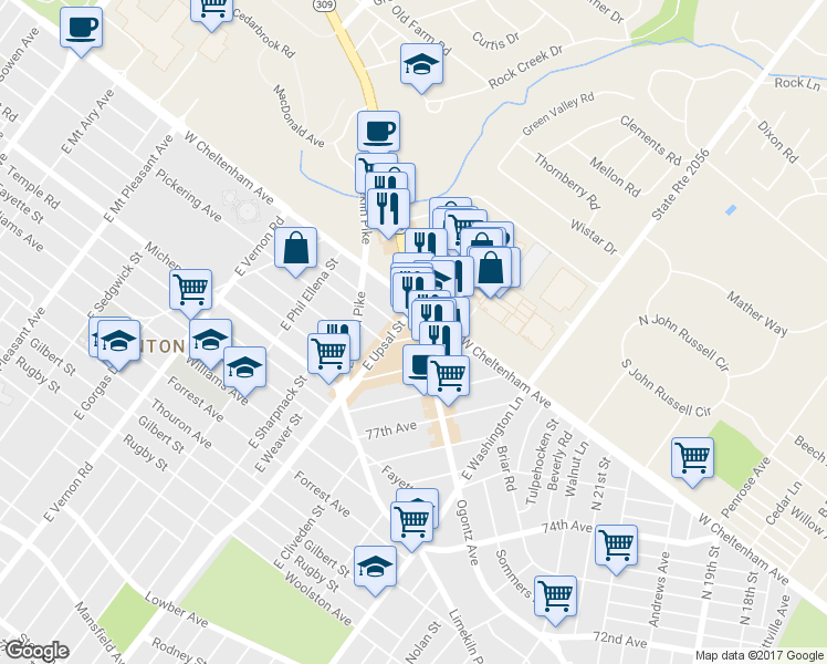 map of restaurants, bars, coffee shops, grocery stores, and more near 8002 Ogontz Avenue in Philadelphia