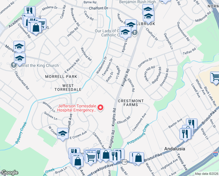 map of restaurants, bars, coffee shops, grocery stores, and more near 3827 Greenacres Road in Philadelphia