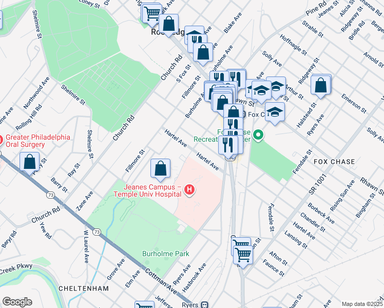 map of restaurants, bars, coffee shops, grocery stores, and more near 400 Hartel Avenue in Philadelphia