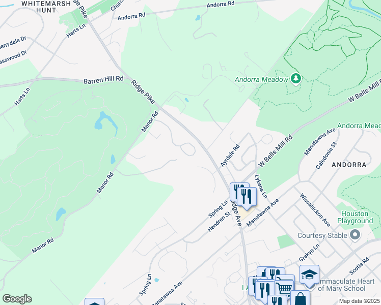 map of restaurants, bars, coffee shops, grocery stores, and more near 9205 Eagle View Drive in Lafayette Hill