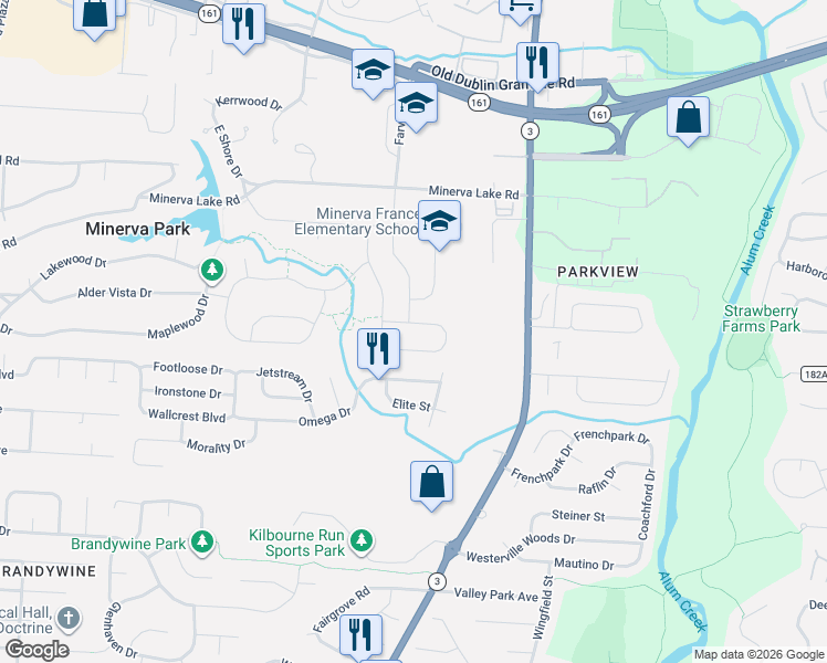 map of restaurants, bars, coffee shops, grocery stores, and more near 4865 Farview Road in Columbus