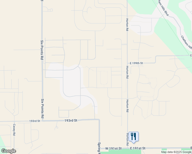 map of restaurants, bars, coffee shops, grocery stores, and more near 19759 Horton Road in Westfield