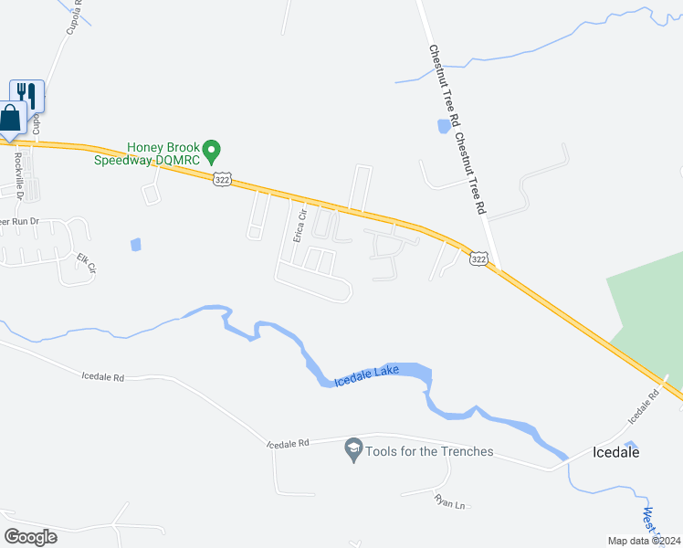 map of restaurants, bars, coffee shops, grocery stores, and more near 1 Mark Road in Honey Brook