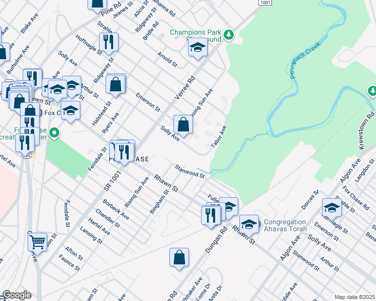 map of restaurants, bars, coffee shops, grocery stores, and more near 1102 Solly Avenue in Philadelphia