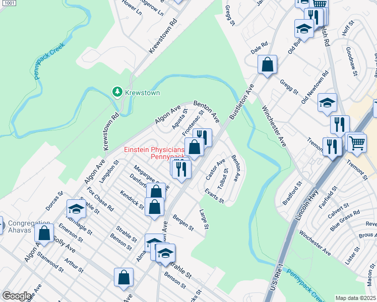map of restaurants, bars, coffee shops, grocery stores, and more near 1820 Placid Street in Philadelphia