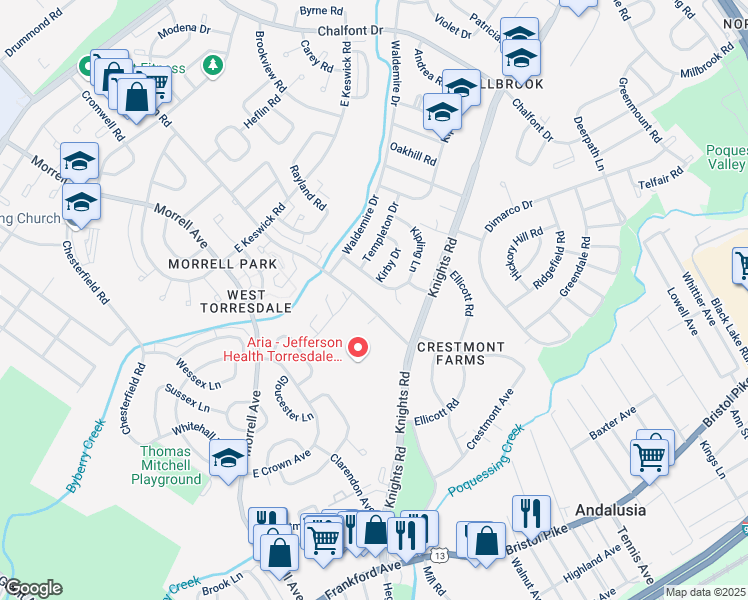 map of restaurants, bars, coffee shops, grocery stores, and more near 3833 Red Lion Road in Philadelphia