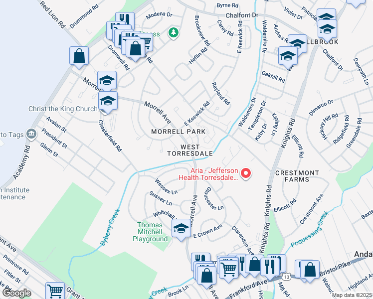 map of restaurants, bars, coffee shops, grocery stores, and more near 3423 Morrell Avenue in Philadelphia