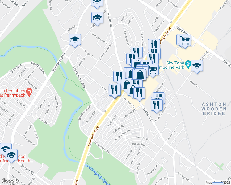 map of restaurants, bars, coffee shops, grocery stores, and more near 9010 Roosevelt Boulevard in Philadelphia