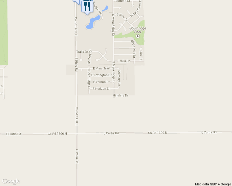 map of restaurants, bars, coffee shops, grocery stores, and more near 3412 South Myra Ridge Drive in Urbana