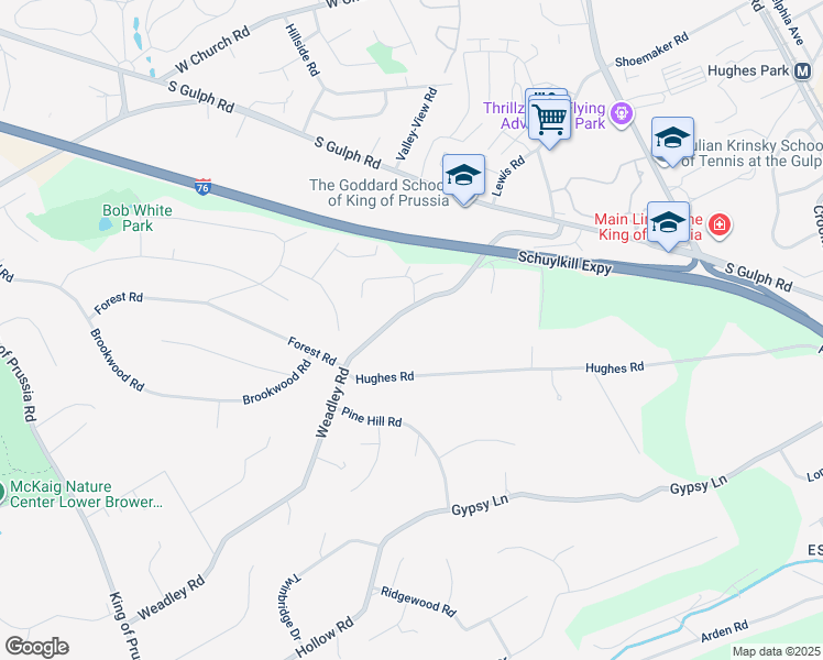 map of restaurants, bars, coffee shops, grocery stores, and more near 501 Weadley Road in King of Prussia