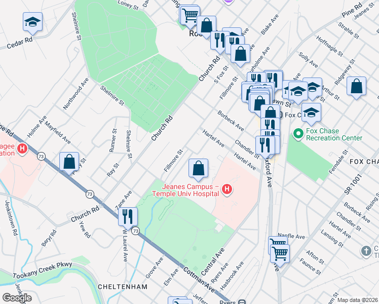 map of restaurants, bars, coffee shops, grocery stores, and more near 201 Napfle Avenue in Philadelphia