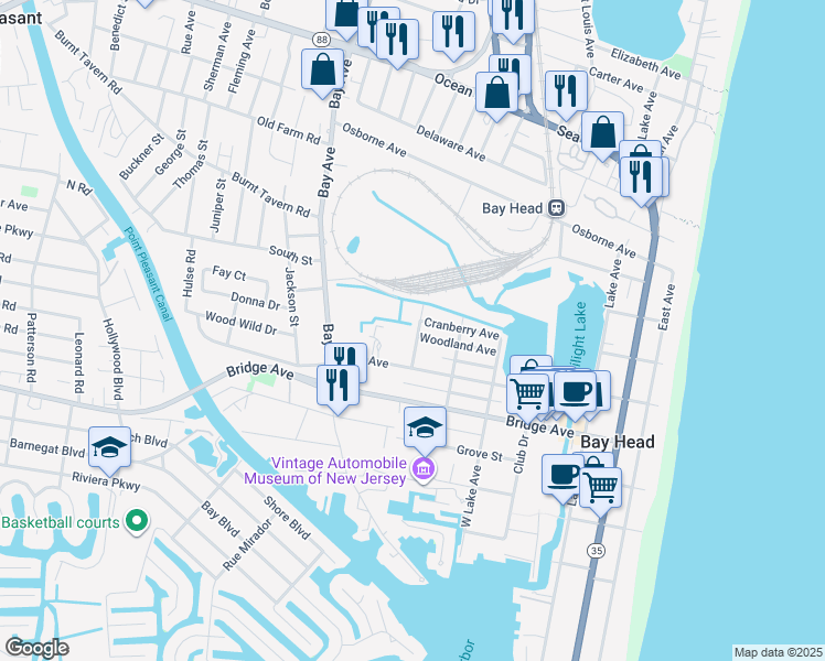 map of restaurants, bars, coffee shops, grocery stores, and more near 332 Western Avenue in Bay Head