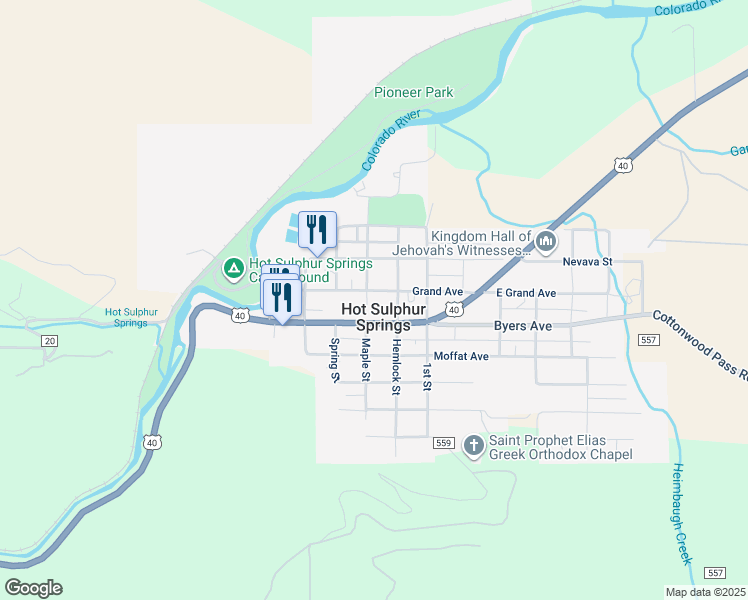 map of restaurants, bars, coffee shops, grocery stores, and more near 402 Hemlock Street in Parshall