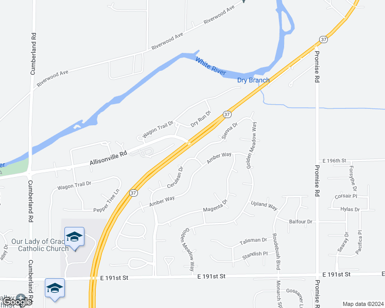 map of restaurants, bars, coffee shops, grocery stores, and more near 10424 Sienna Drive in Noblesville