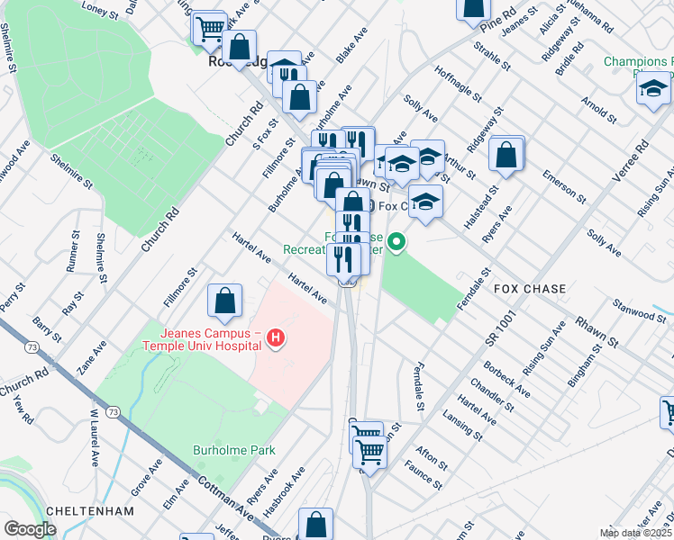 map of restaurants, bars, coffee shops, grocery stores, and more near 7834 Hasbrook Avenue in Philadelphia