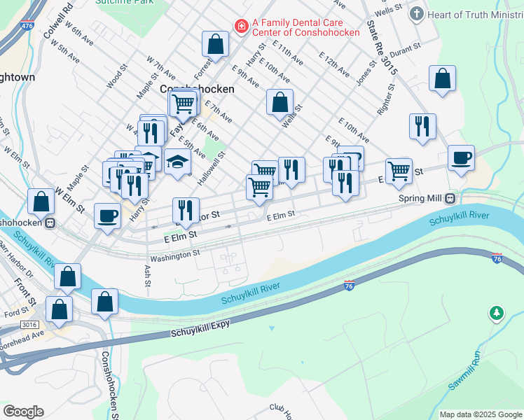 map of restaurants, bars, coffee shops, grocery stores, and more near 508 East Hector Street in Conshohocken