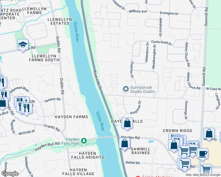 map of restaurants, bars, coffee shops, grocery stores, and more near 3244 River Highlands Way in Dublin