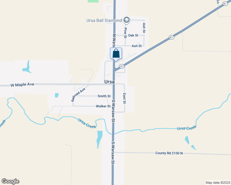 map of restaurants, bars, coffee shops, grocery stores, and more near 109 South Warsaw Street in Ursa
