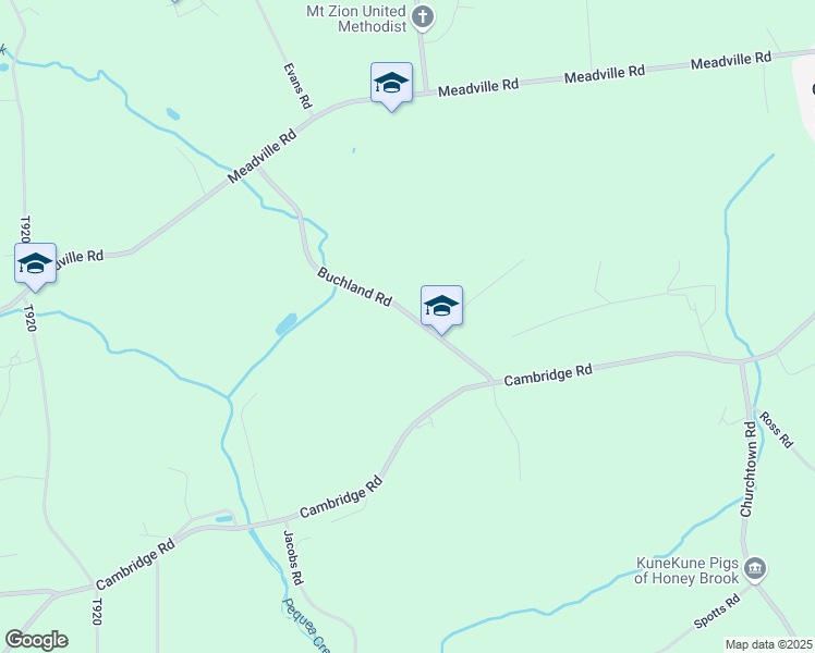 map of restaurants, bars, coffee shops, grocery stores, and more near 598 Buchland Road in Narvon
