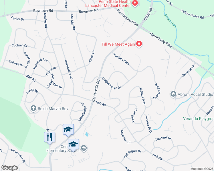 map of restaurants, bars, coffee shops, grocery stores, and more near 1081 Chapel Forge Drive in Lancaster