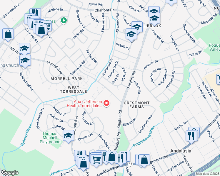 map of restaurants, bars, coffee shops, grocery stores, and more near 3829 Red Lion Road in Philadelphia
