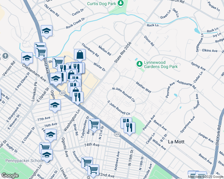map of restaurants, bars, coffee shops, grocery stores, and more near 2131-2177 North John Russell Circle in Montgomery County