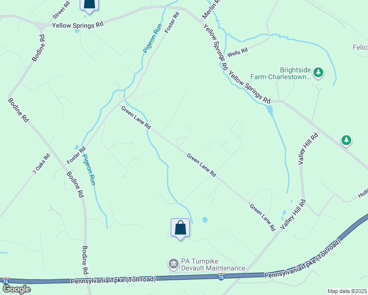 map of restaurants, bars, coffee shops, grocery stores, and more near 1126 Green Lane Road in Malvern