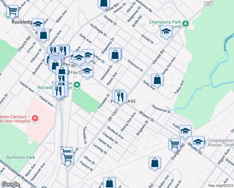 map of restaurants, bars, coffee shops, grocery stores, and more near 817 Rhawn Street in Philadelphia