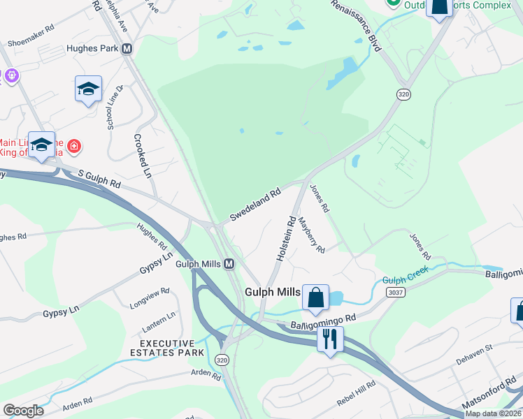 map of restaurants, bars, coffee shops, grocery stores, and more near 239 Swedeland Road in King of Prussia