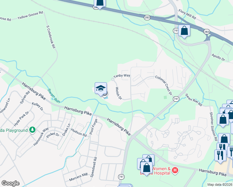 map of restaurants, bars, coffee shops, grocery stores, and more near 6 Welsh Drive in Lancaster