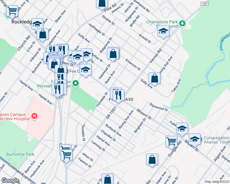 map of restaurants, bars, coffee shops, grocery stores, and more near 817 Rhawn Street in Philadelphia