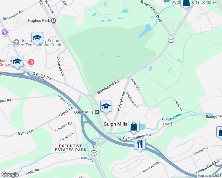 map of restaurants, bars, coffee shops, grocery stores, and more near 239 Swedeland Road in King of Prussia